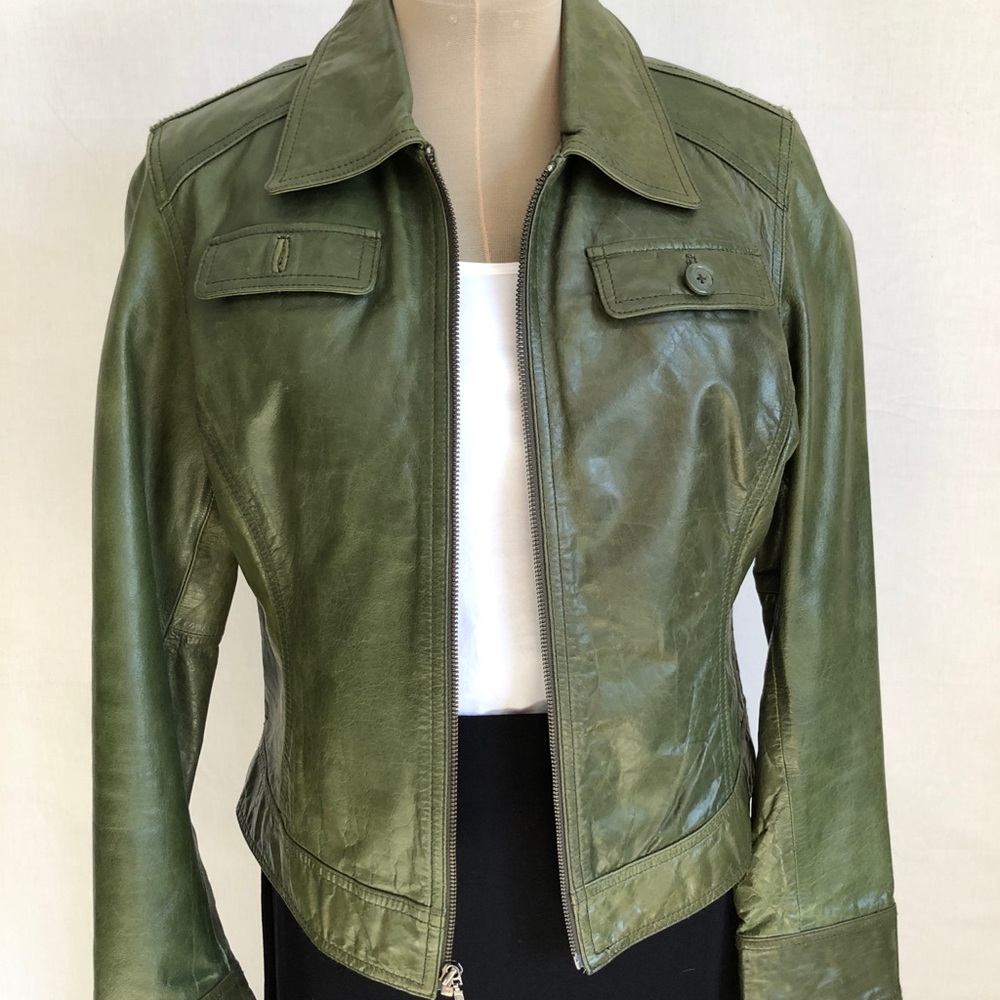 Mossimo Olive Green Thin Leather Jacket